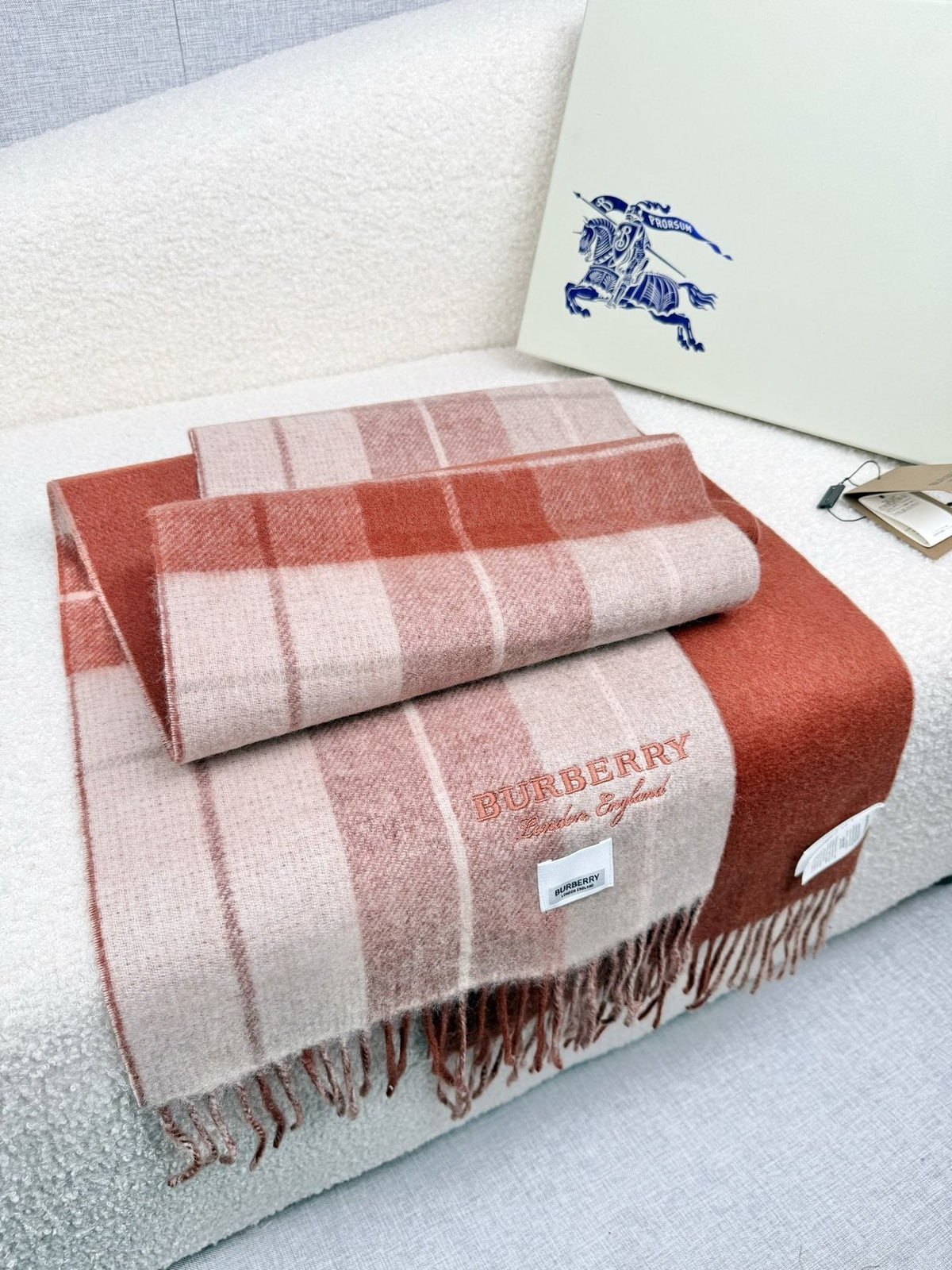Burberry Double-Sided Plaid Fringe Scarf product image 6, provided for visual reference and product detail review
