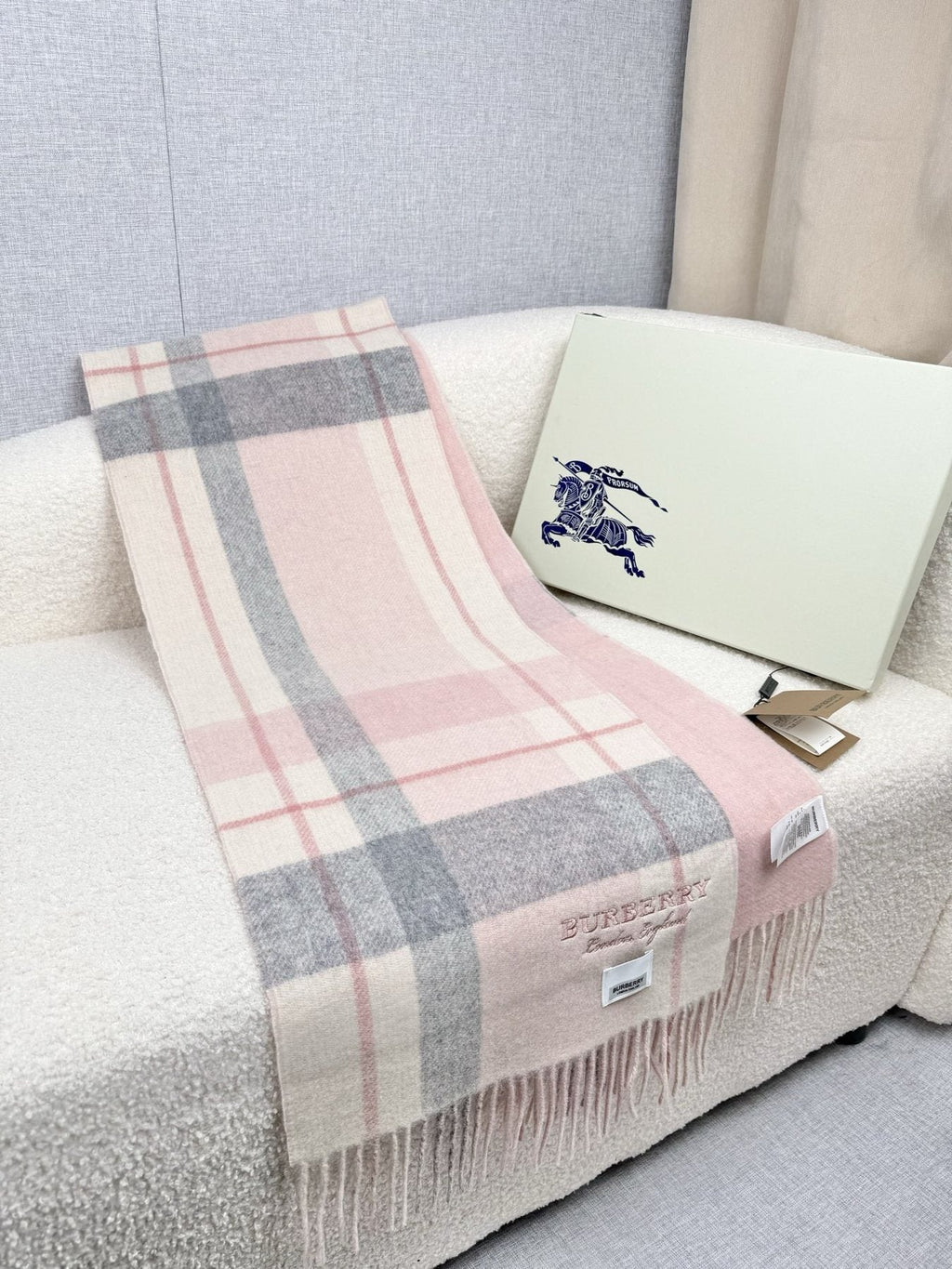 Burberry Double-Sided Plaid Fringe Scarf product image 2, provided for visual reference and product detail review