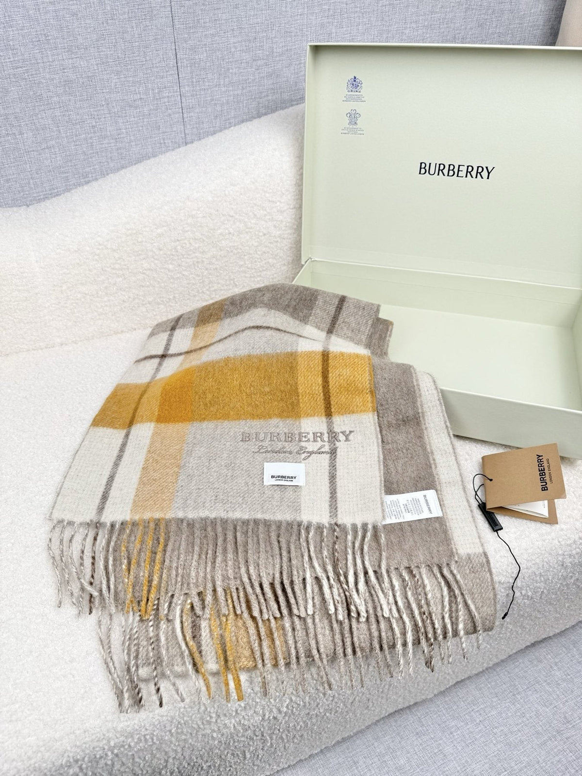 Burberry Double-Sided Plaid Fringe Scarf product image 4, provided for visual reference and product detail review