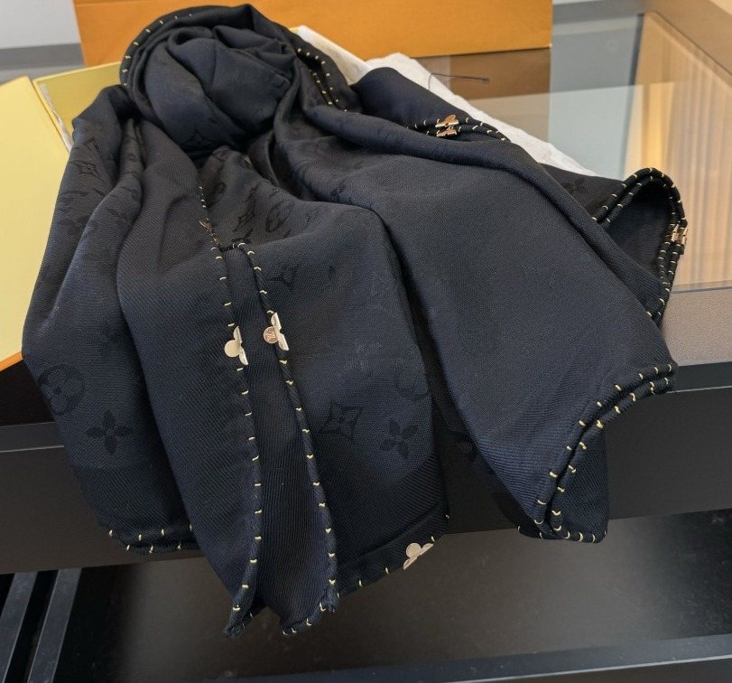 Louis Vuitton Dark Navy Beaded-Edge Scarf product image 1, provided for visual reference and product detail review