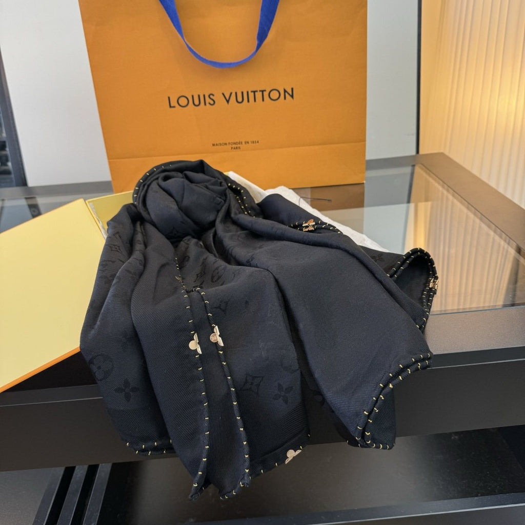Louis Vuitton Dark Navy Beaded-Edge Scarf product image 3, provided for visual reference and product detail review