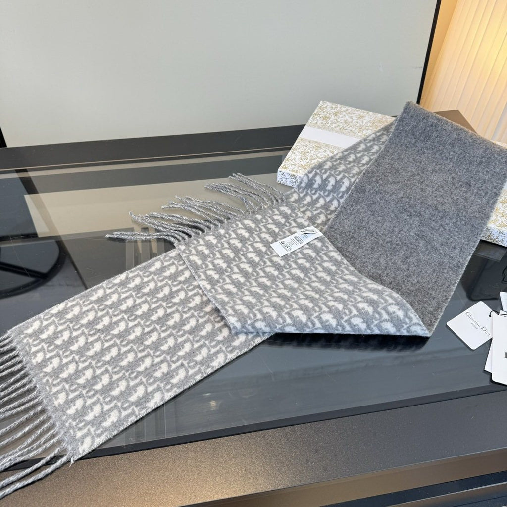 Dior Gray & Ivory Fringed Scarf product image 10, provided for visual reference and product detail review