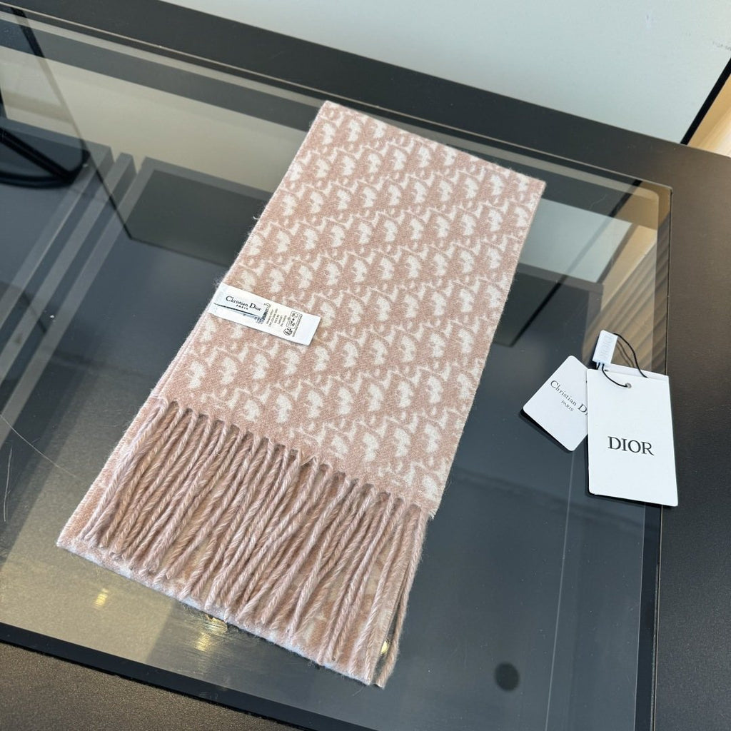 Dior Gray & Ivory Fringed Scarf product image 4, provided for visual reference and product detail review