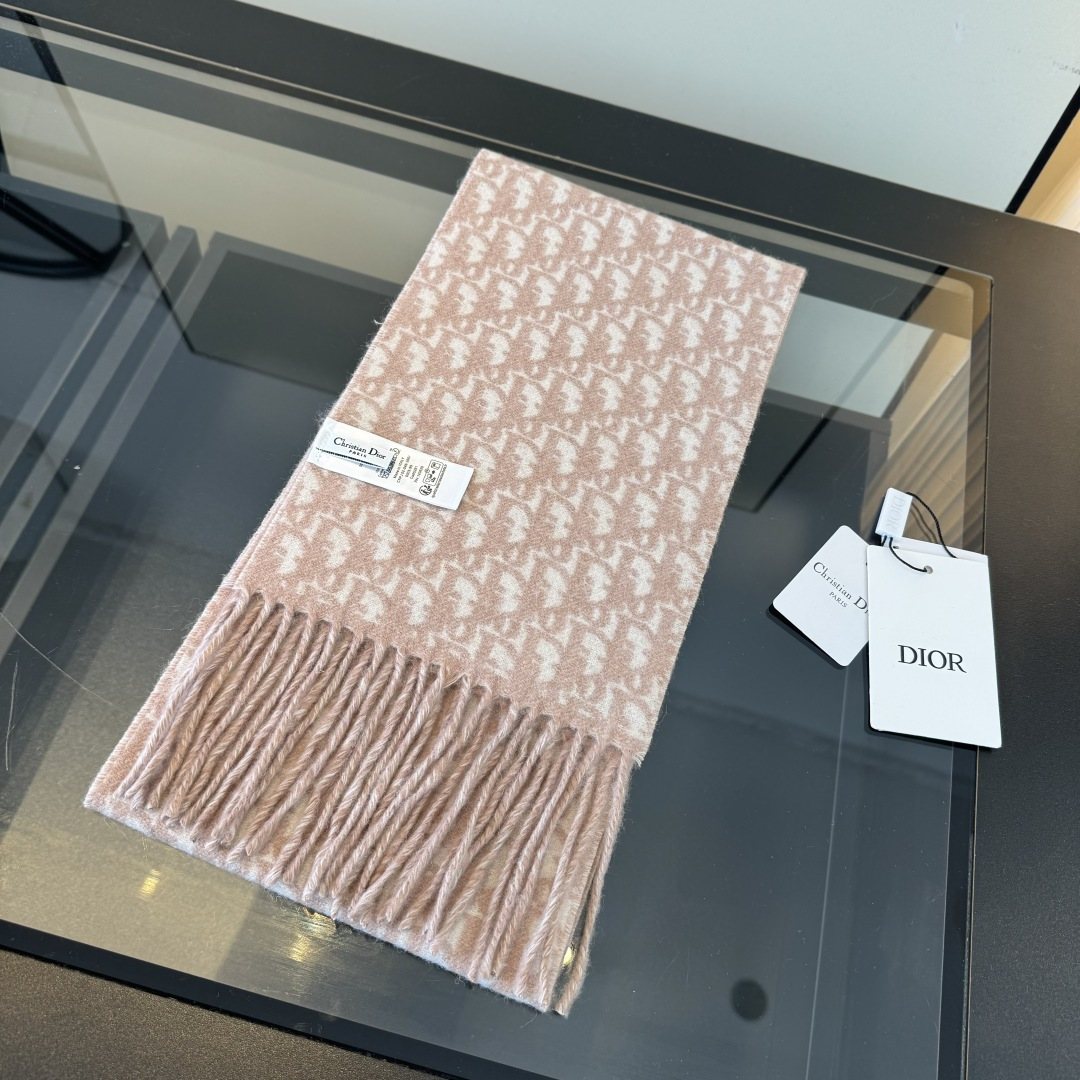 Dior Gray & Ivory Fringed Scarf product image 4, provided for visual reference and product detail review