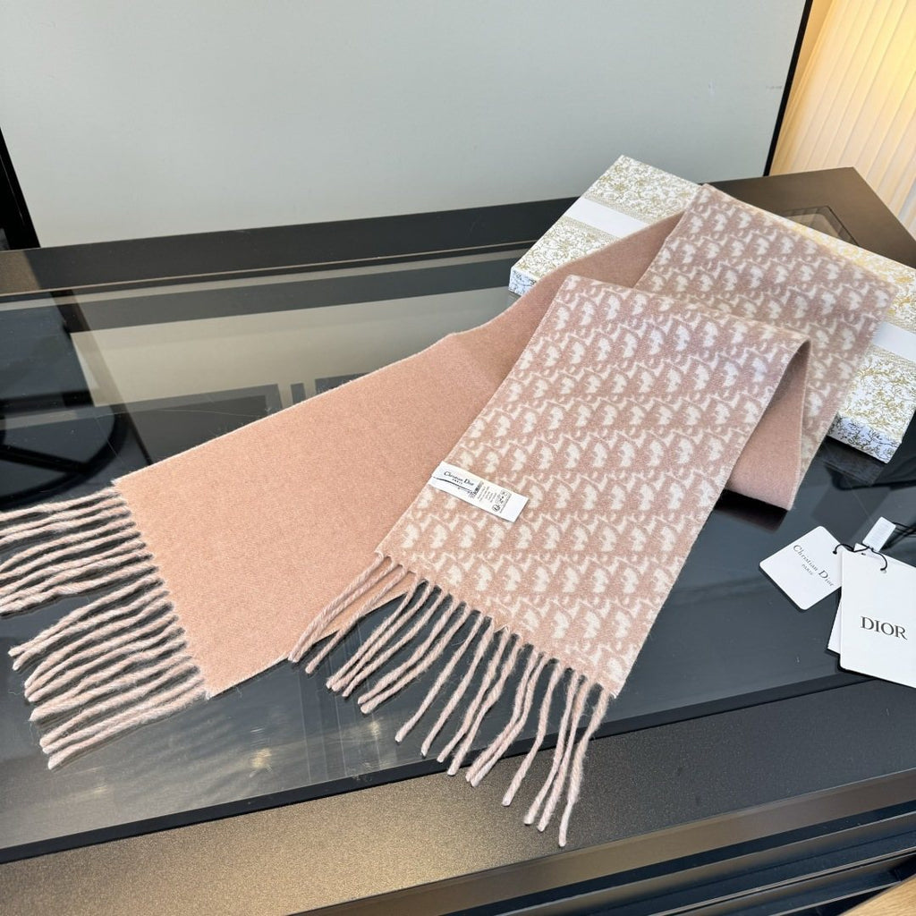 Dior Gray & Ivory Fringed Scarf product image 7, provided for visual reference and product detail review