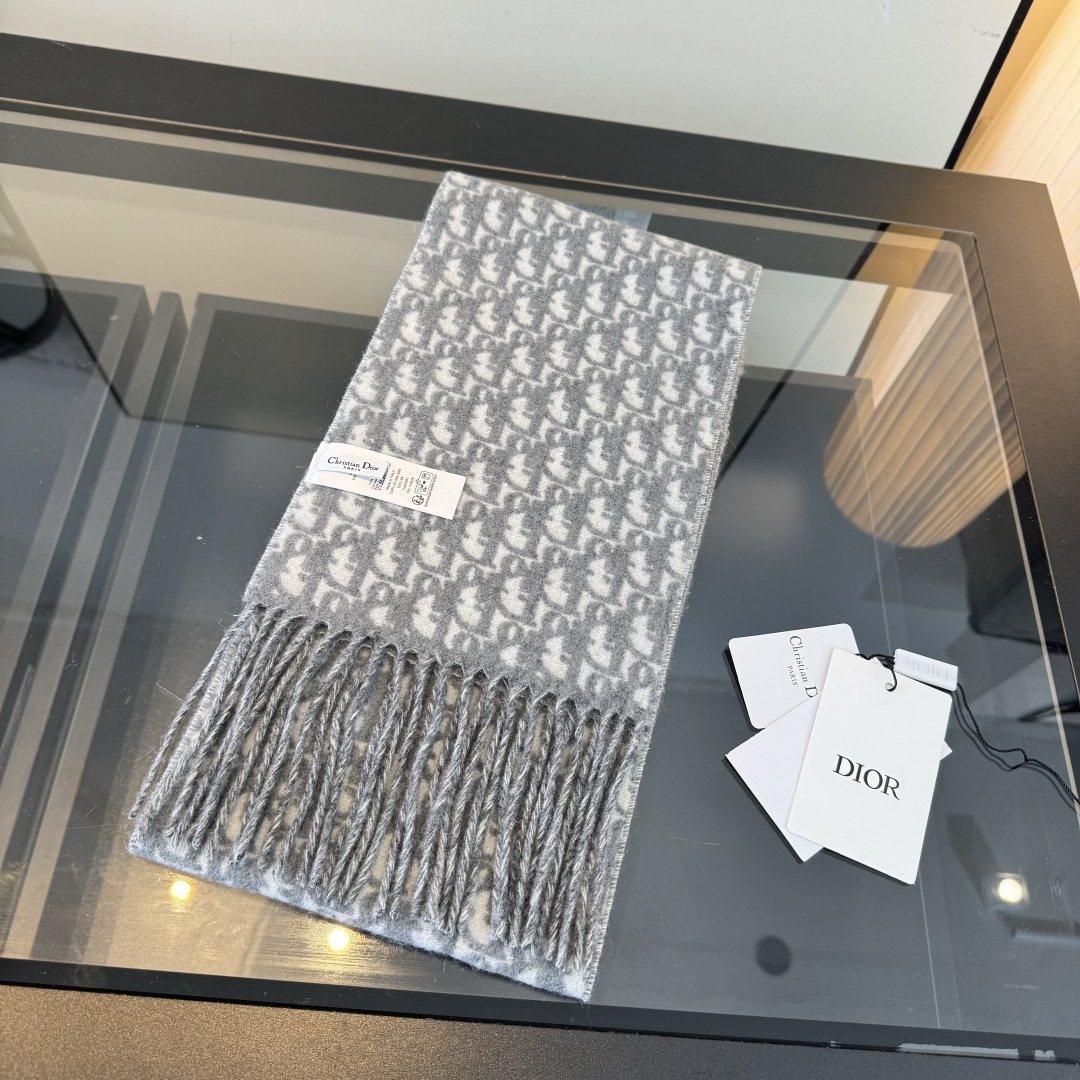 Dior Gray & Ivory Fringed Scarf product image 8, provided for visual reference and product detail review
