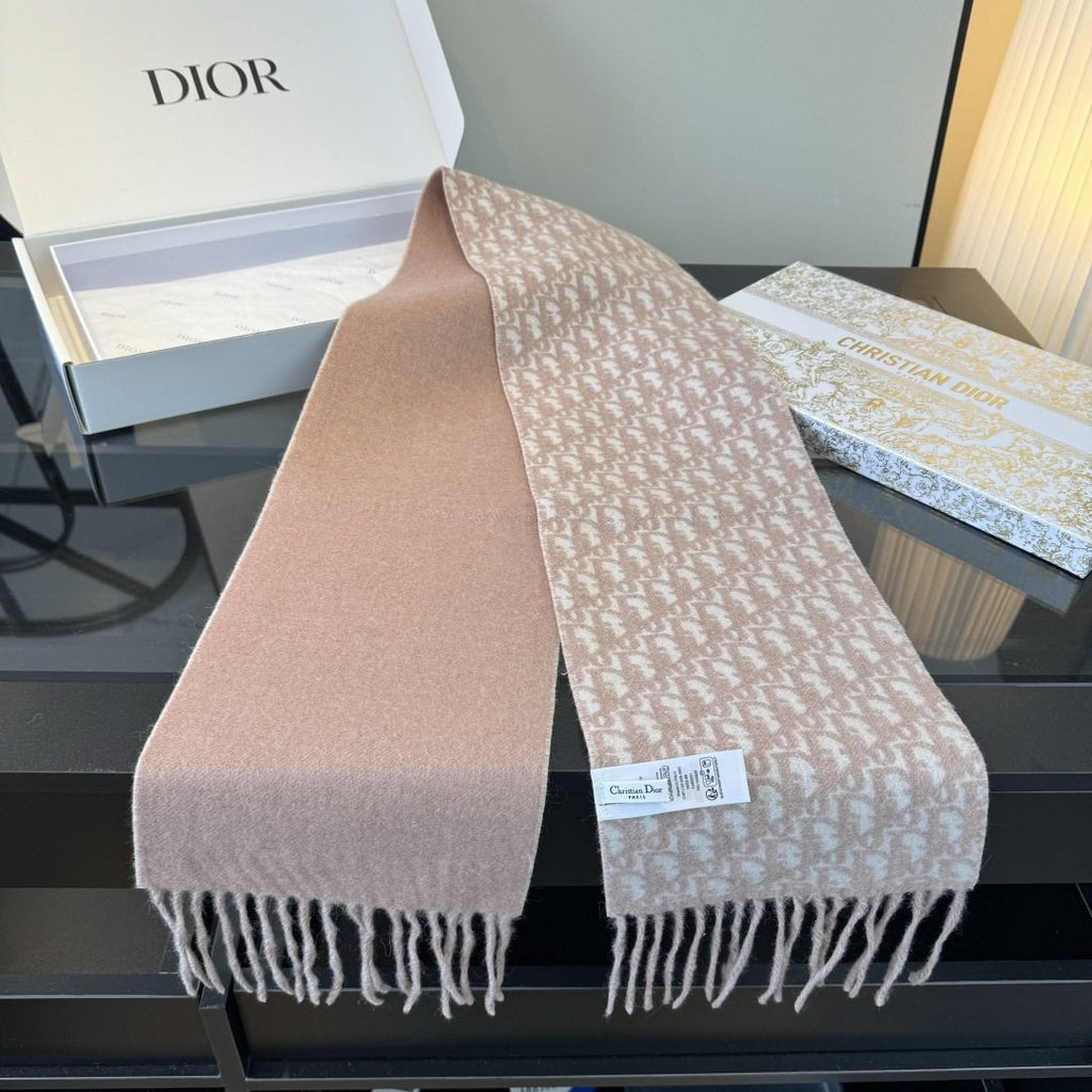 Dior Gray & Ivory Fringed Scarf product image 2, provided for visual reference and product detail review