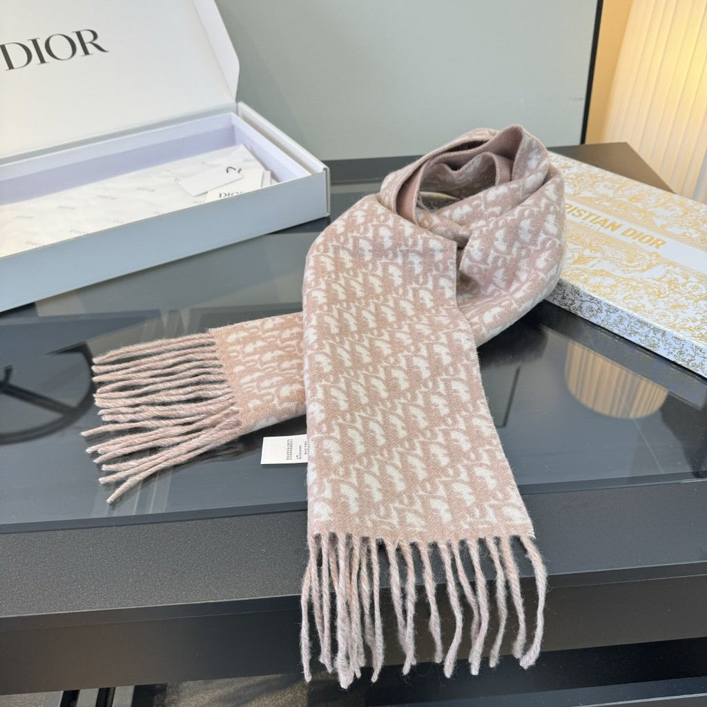 Dior Gray & Ivory Fringed Scarf product image 5, provided for visual reference and product detail review