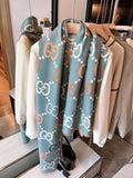 Gucci Pink-Beige Fringed Geometric Motif Scarf product image 1, provided for visual reference and product detail review