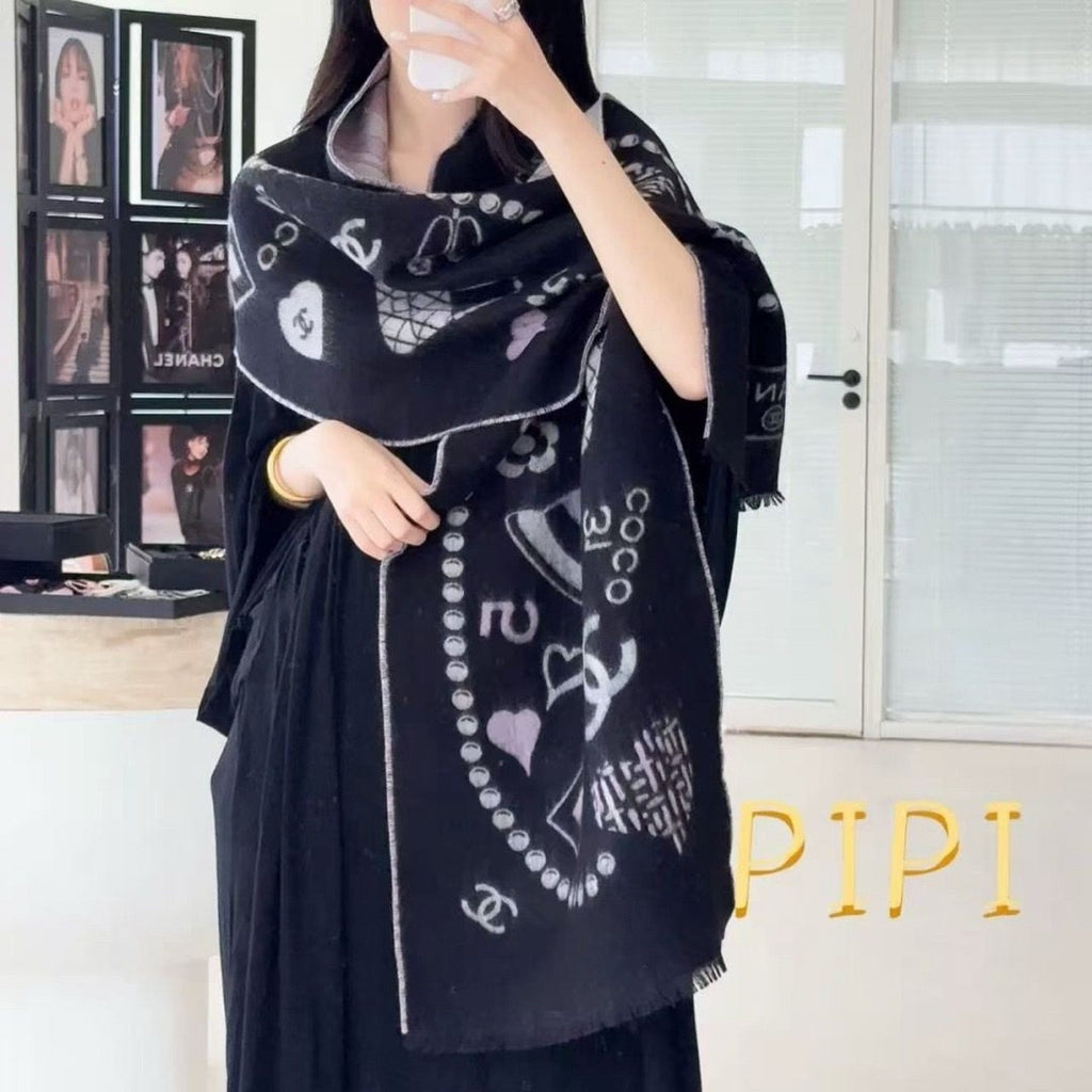 Chanel Black Pearl Motif Scarf product image 2, provided for visual reference and product detail review
