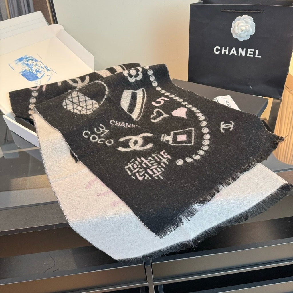 Chanel Black Pearl Motif Scarf product image 3, provided for visual reference and product detail review