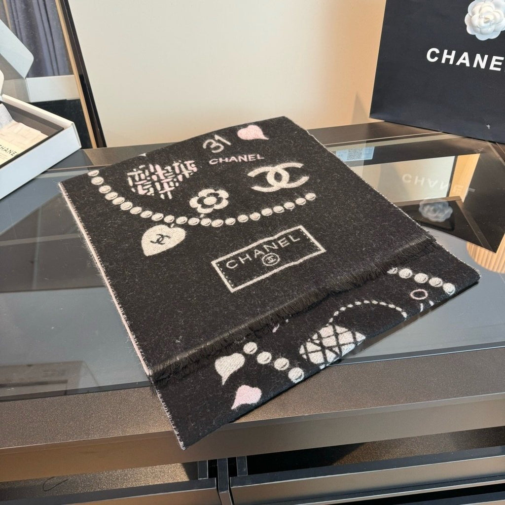 Chanel Black Pearl Motif Scarf product image 5, provided for visual reference and product detail review