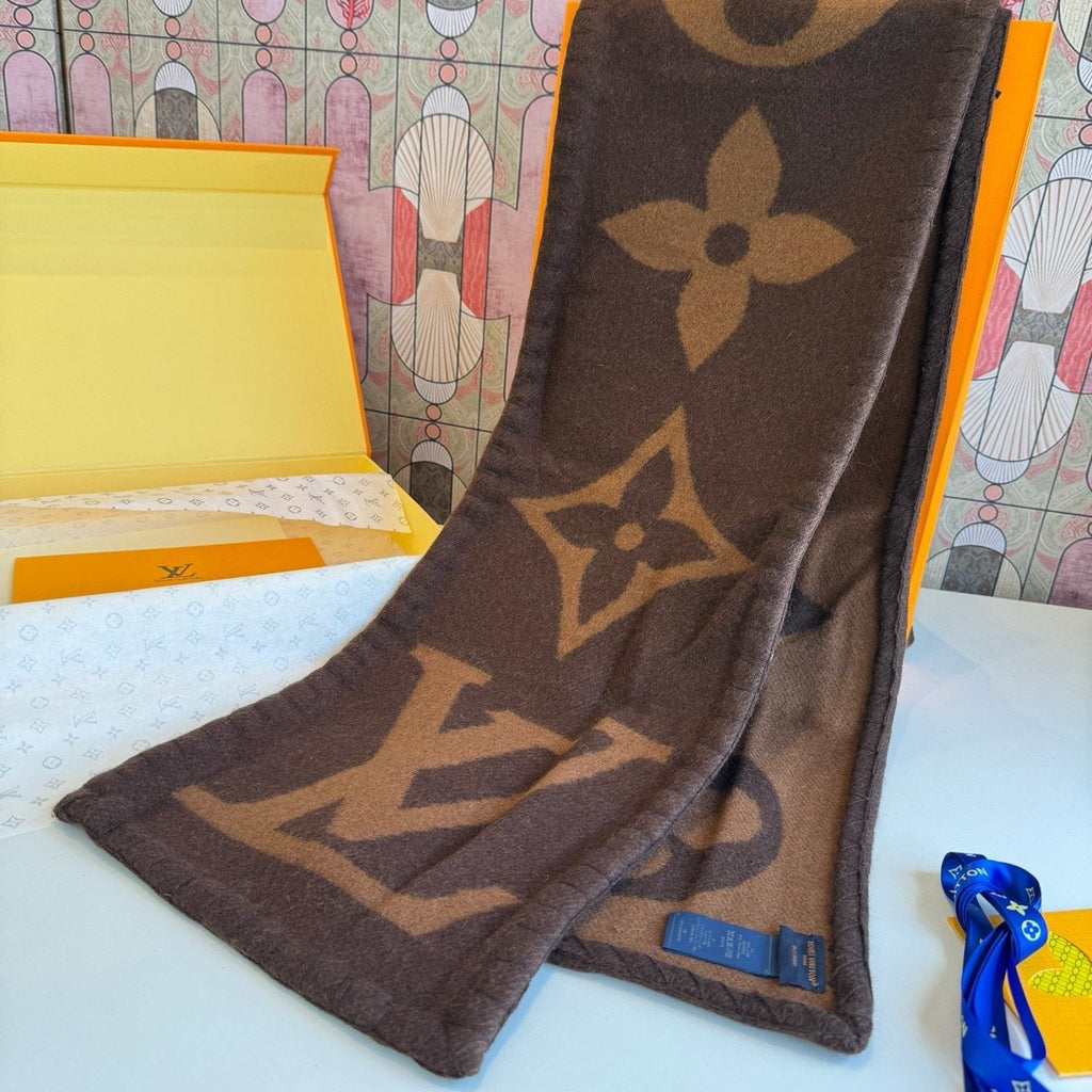Louis Vuitton Brown and Tan Motif Scarf product image 2, provided for visual reference and product detail review
