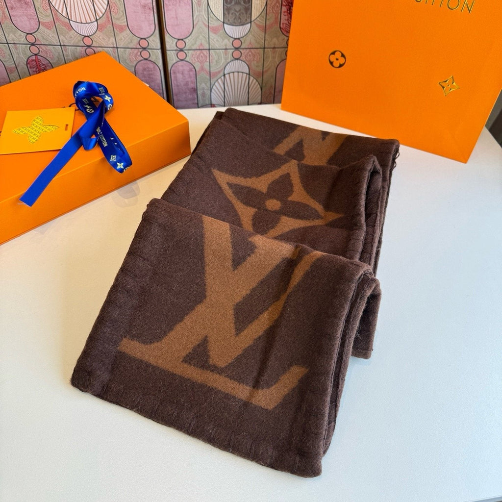 Louis Vuitton Brown and Tan Motif Scarf product image 1, provided for visual reference and product detail review