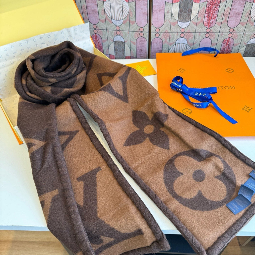 Louis Vuitton Brown and Tan Motif Scarf product image 3, provided for visual reference and product detail review
