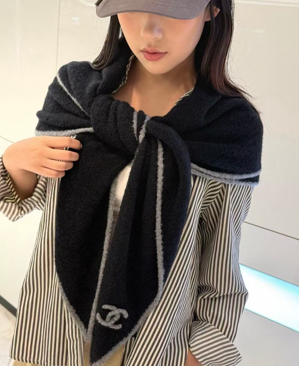 Chanel Black Ivory Trim Triangular Scarf product image 2, provided for visual reference and product detail review