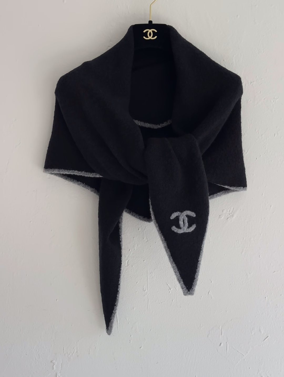 Chanel Black Ivory Trim Triangular Scarf product image 4, provided for visual reference and product detail review