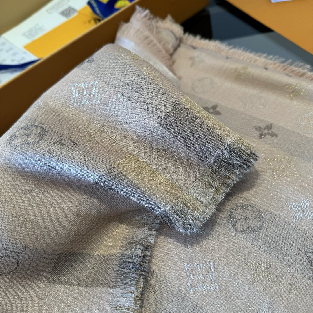 Louis Vuitton Charcoal Gold Monogram Fringed Shawl product image 15, provided for visual reference and product detail review