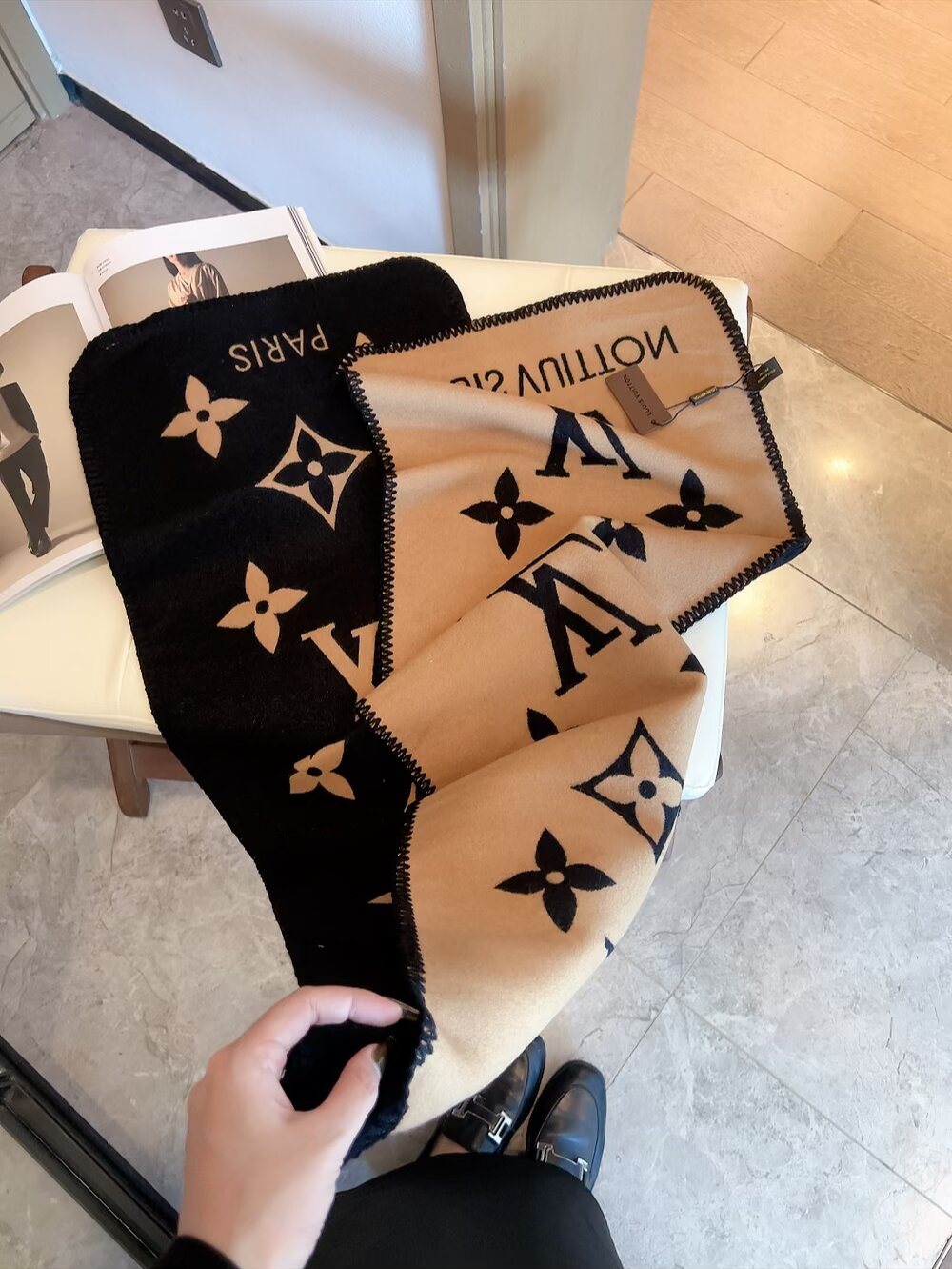 Louis Vuitton Reversible Jacquard Scarf with Stitched Edge product image 10, provided for visual reference and product