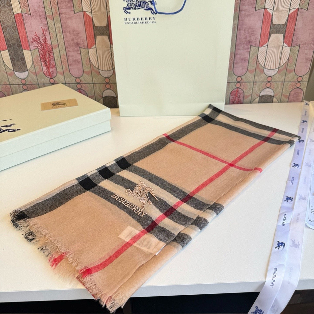 Burberry Beige Plaid Cashmere Scarf product image 2, provided for visual reference and product detail review