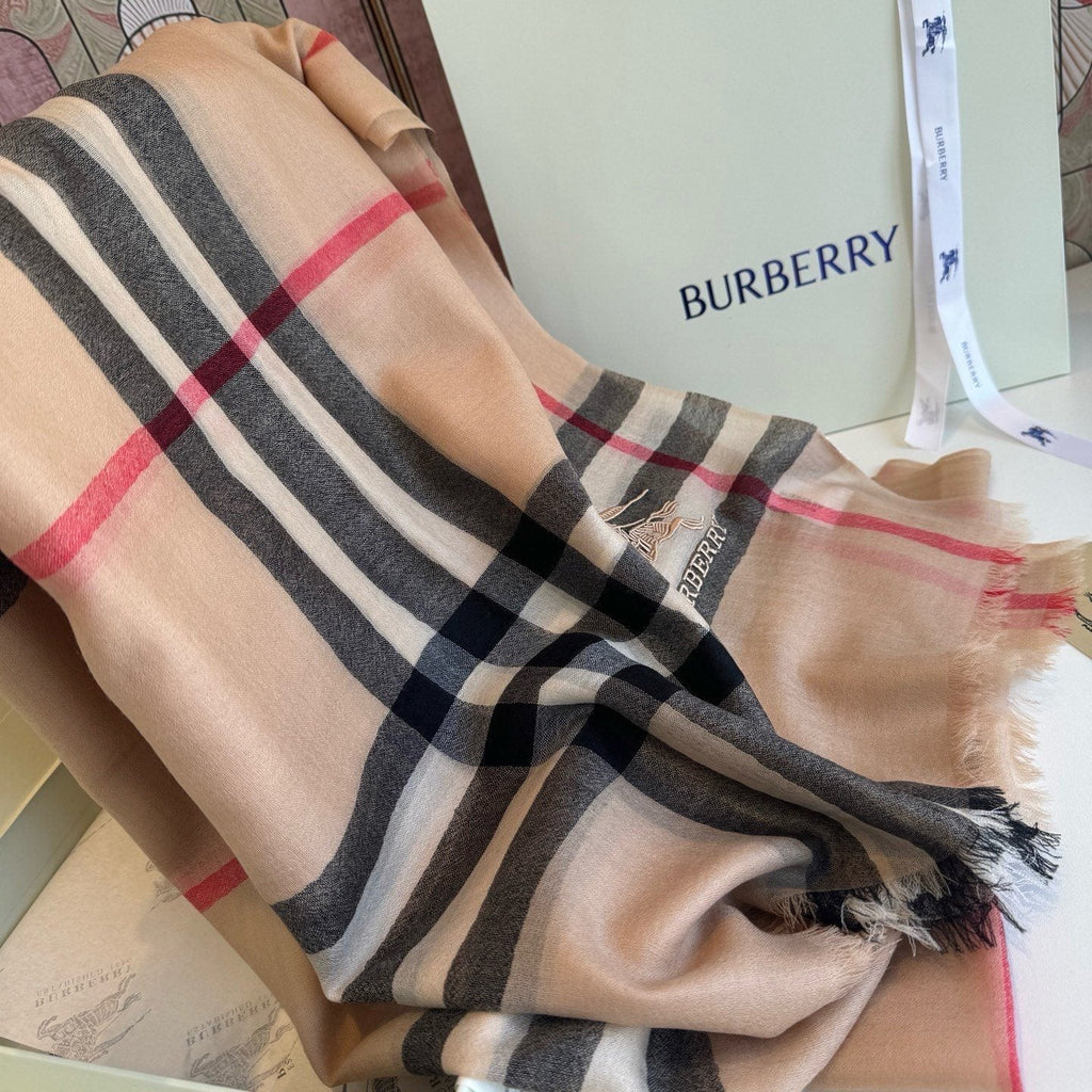 Burberry Beige Plaid Cashmere Scarf product image 6, provided for visual reference and product detail review