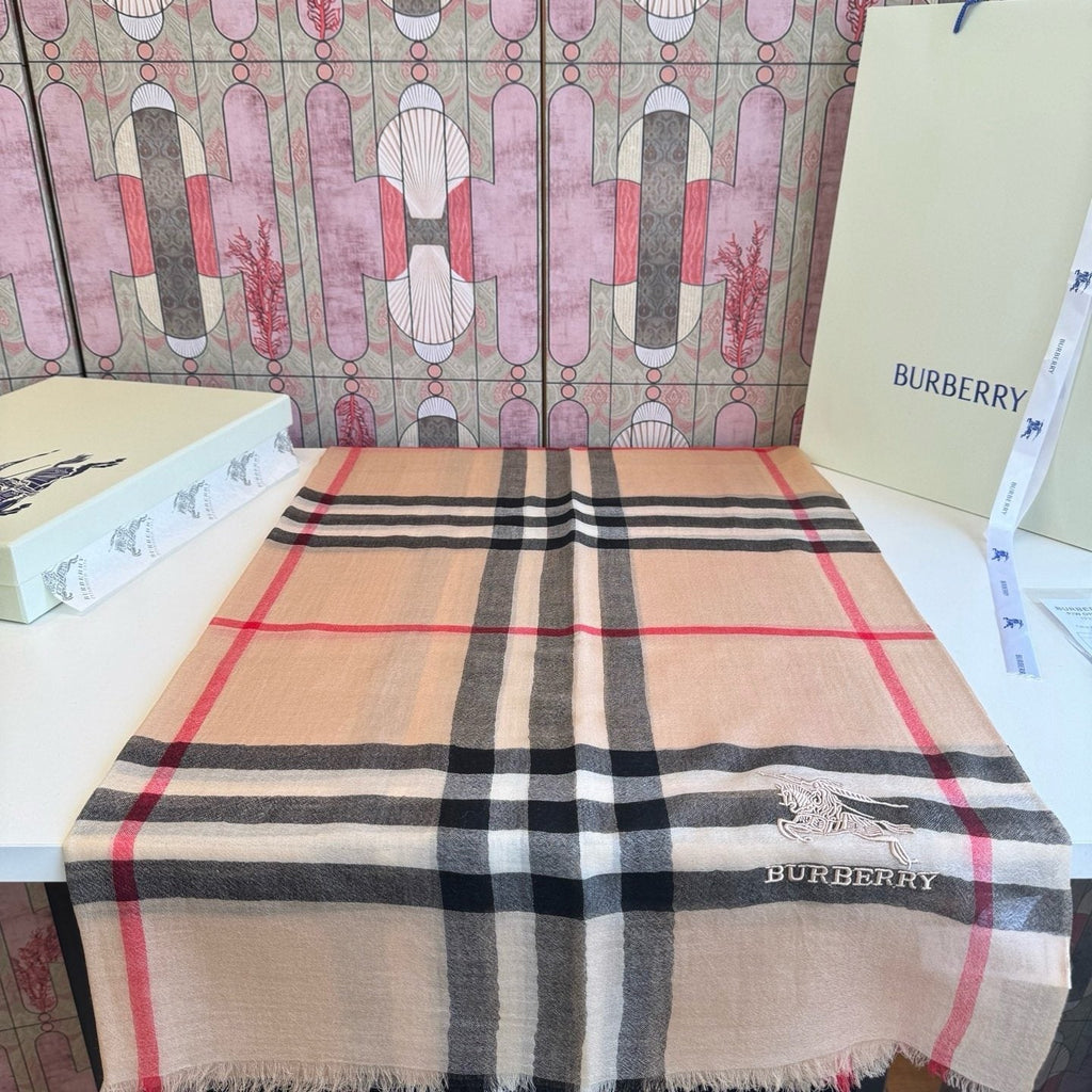 Burberry Beige Plaid Cashmere Scarf product image 1, provided for visual reference and product detail review