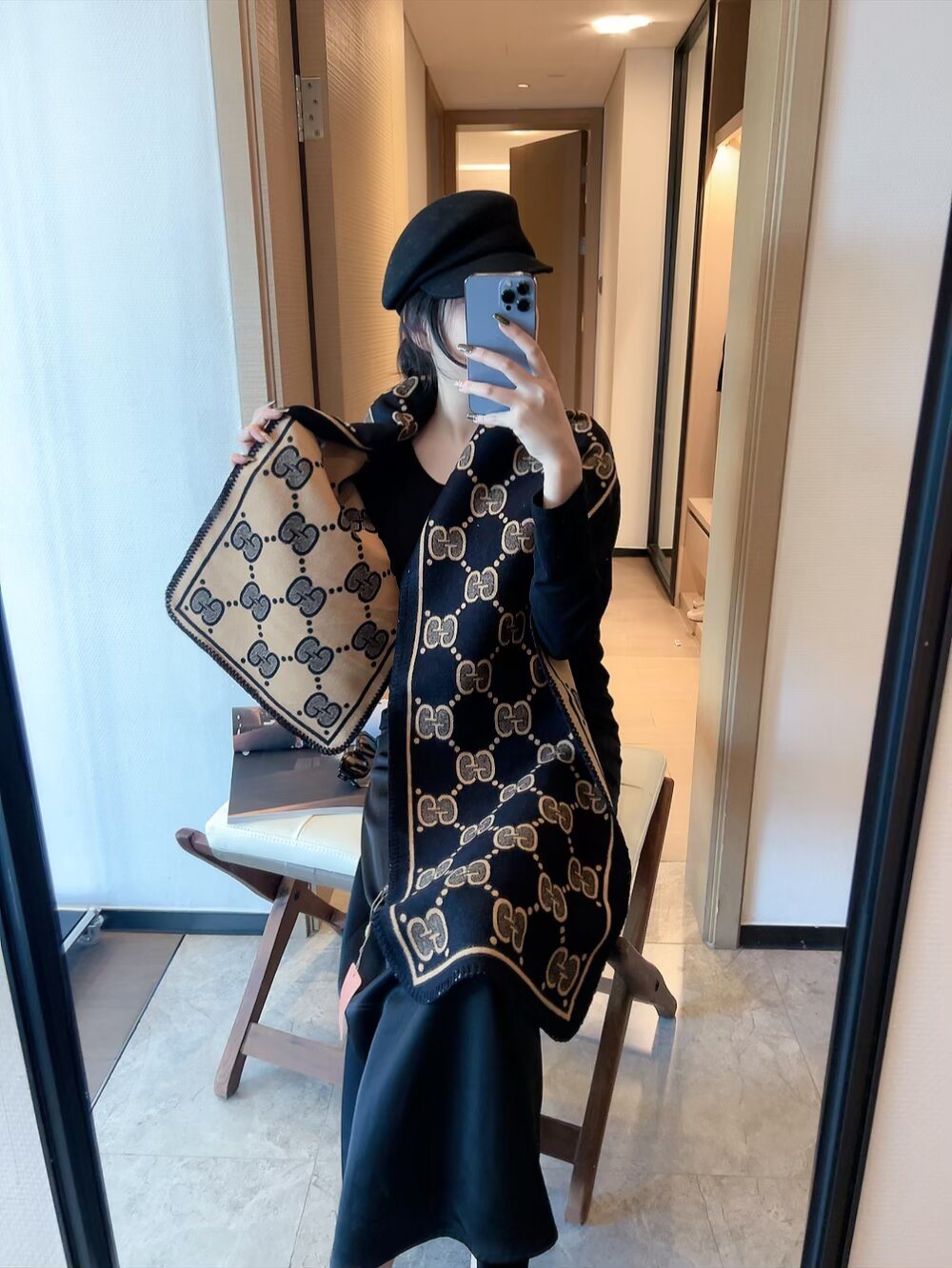 Gucci Woven Geometric Motif Fringe Scarf product image 9, provided for visual reference and product detail review