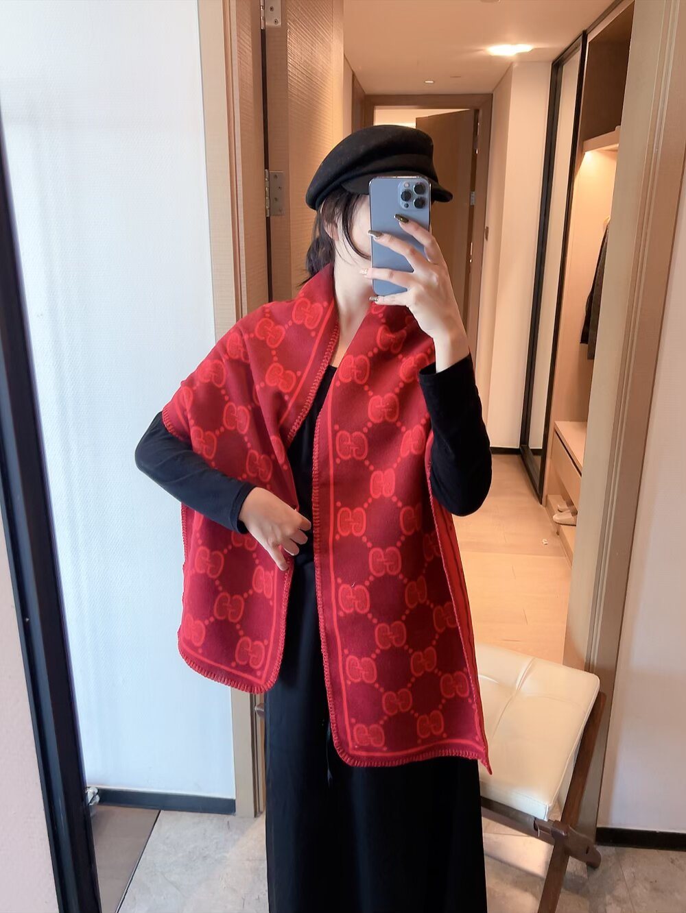 Gucci Woven Geometric Motif Fringe Scarf product image 2, provided for visual reference and product detail review
