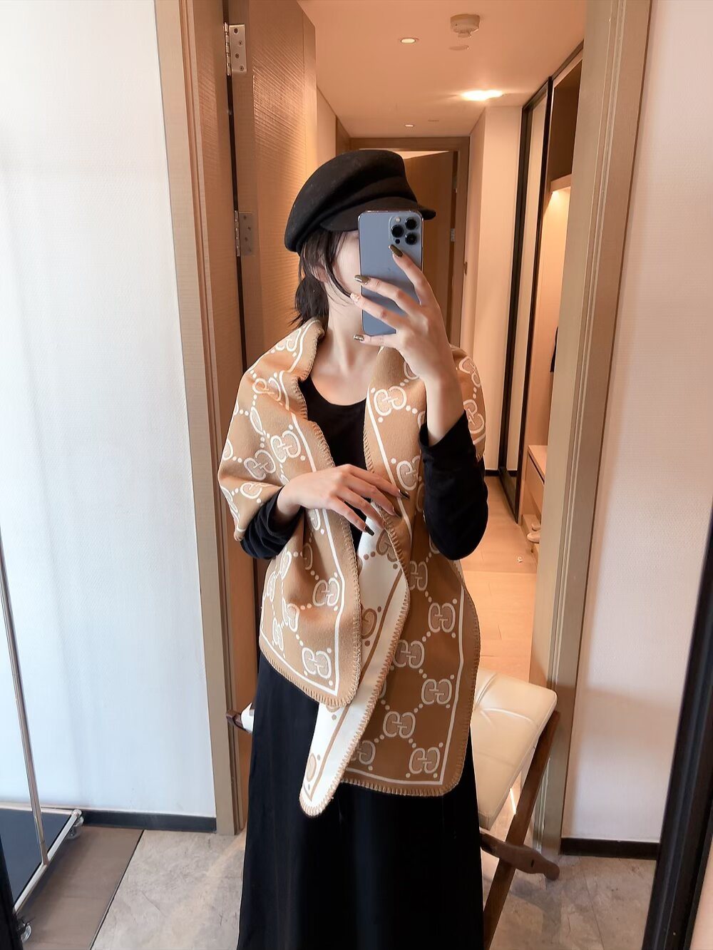 Gucci Woven Geometric Motif Fringe Scarf product image 7, provided for visual reference and product detail review