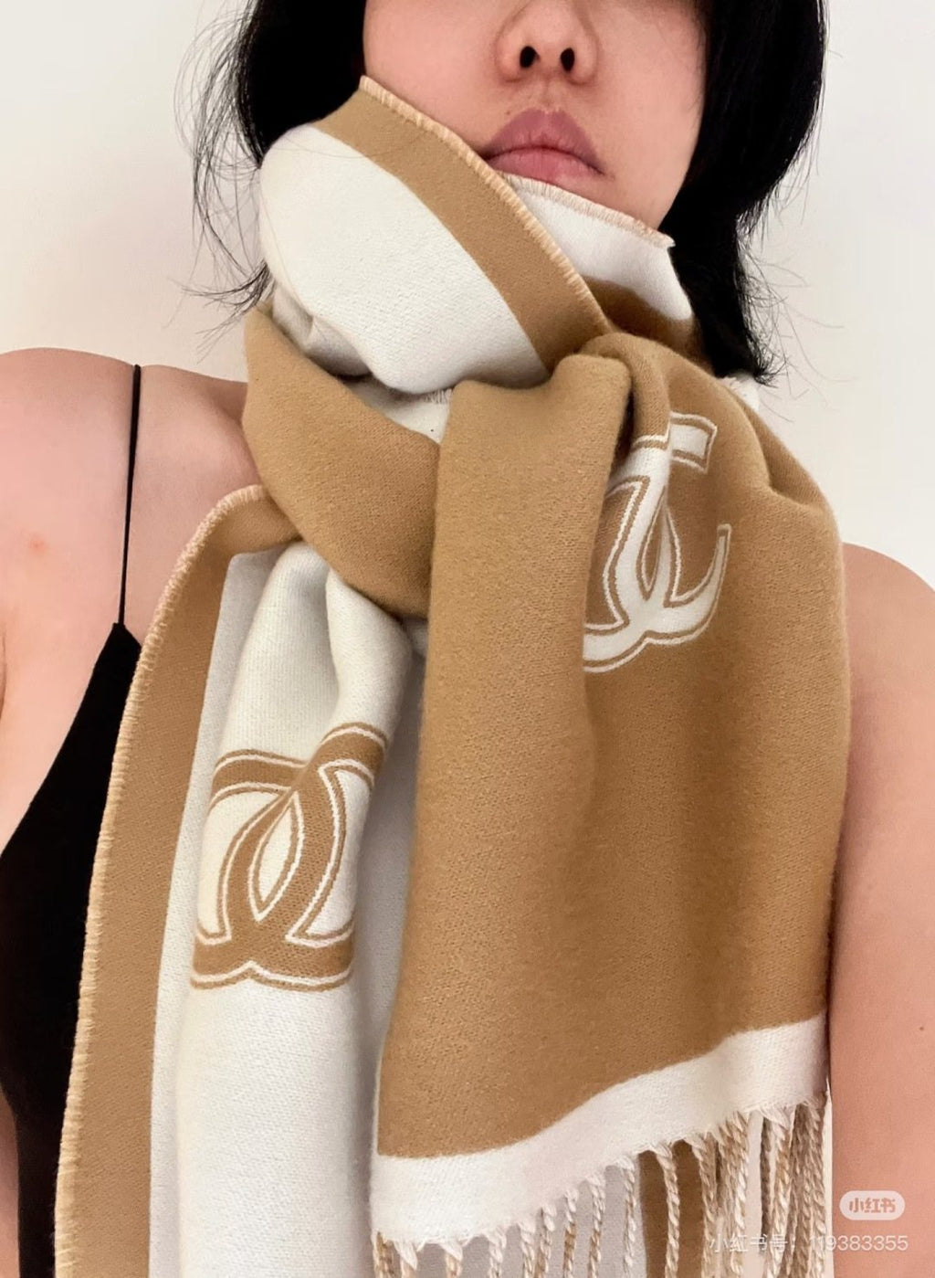 Chanel Contrast-Border Two-Tone Fringed Scarf product image 12, provided for visual reference and product detail review