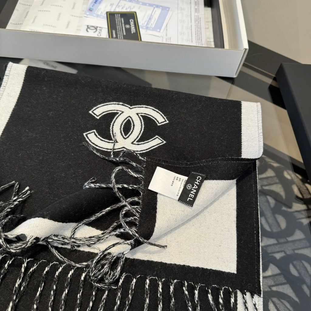 Chanel Contrast-Border Two-Tone Fringed Scarf product image 13, provided for visual reference and product detail review