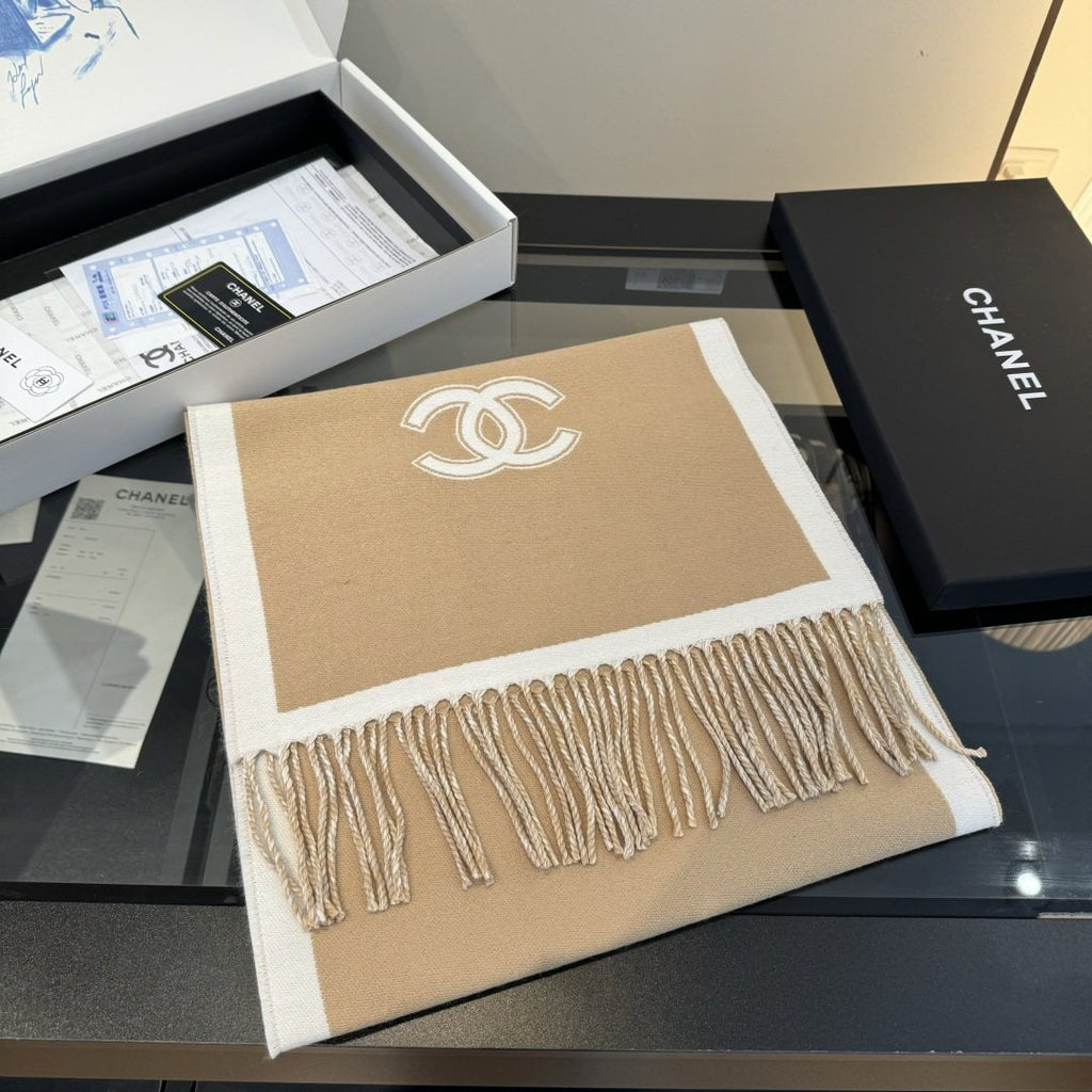 Chanel Contrast-Border Two-Tone Fringed Scarf product image 7, provided for visual reference and product detail review