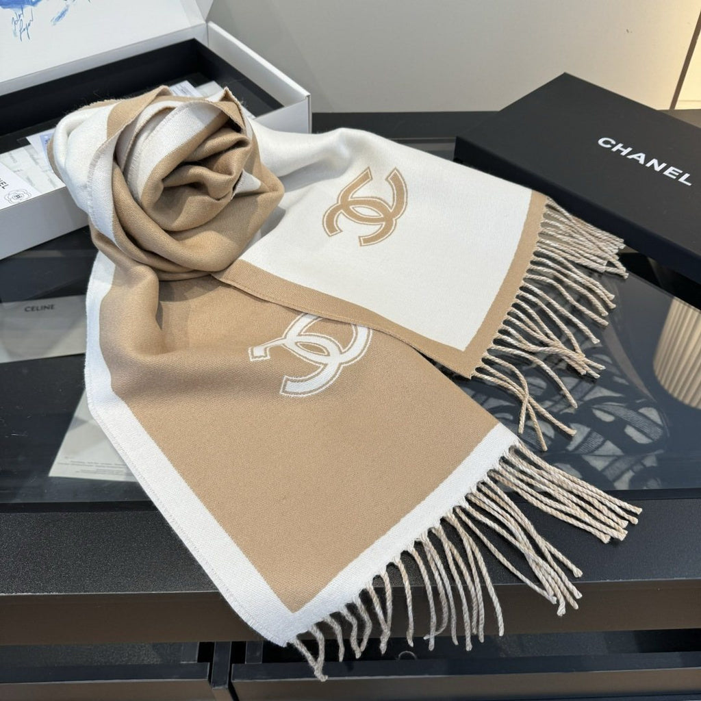 Chanel Contrast-Border Two-Tone Fringed Scarf product image 11, provided for visual reference and product detail review
