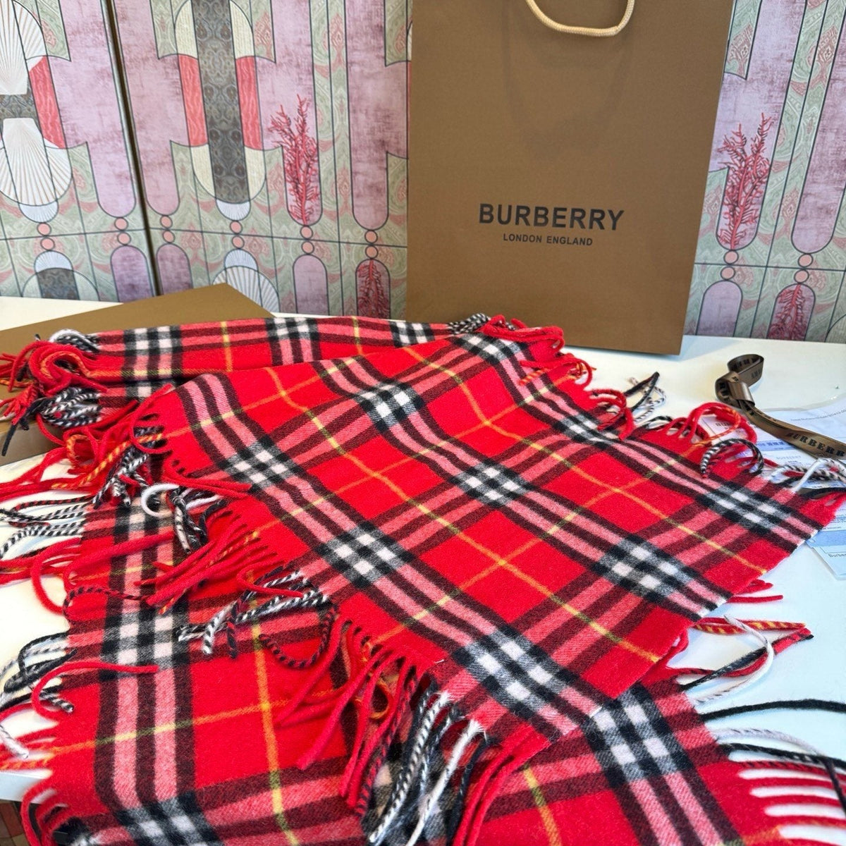 Burberry Long Plaid Fringed Scarf - 155 x 30 cm product image 10, provided for visual reference and product detail review