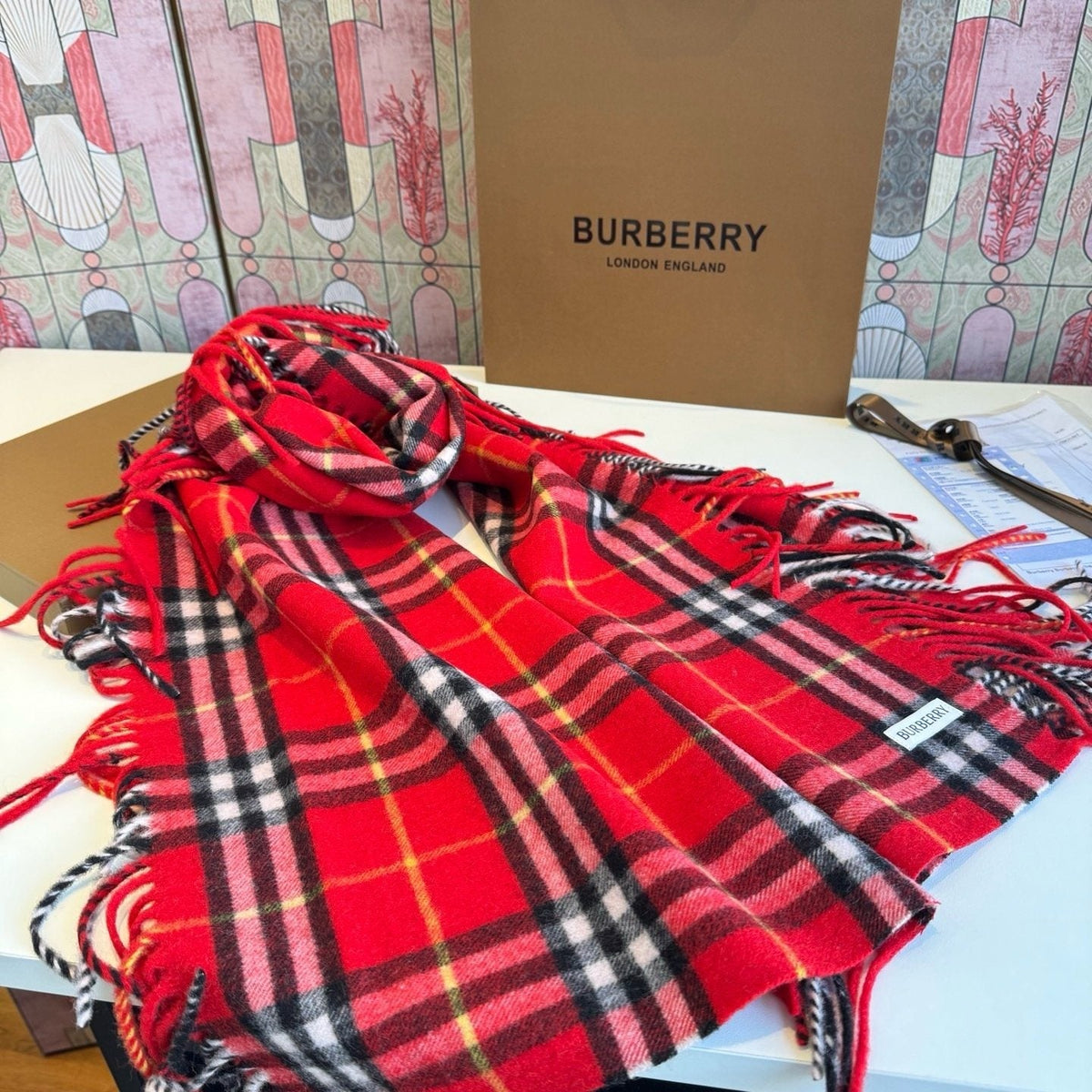 Burberry Long Plaid Fringed Scarf - 155 x 30 cm product image 12, provided for visual reference and product detail review
