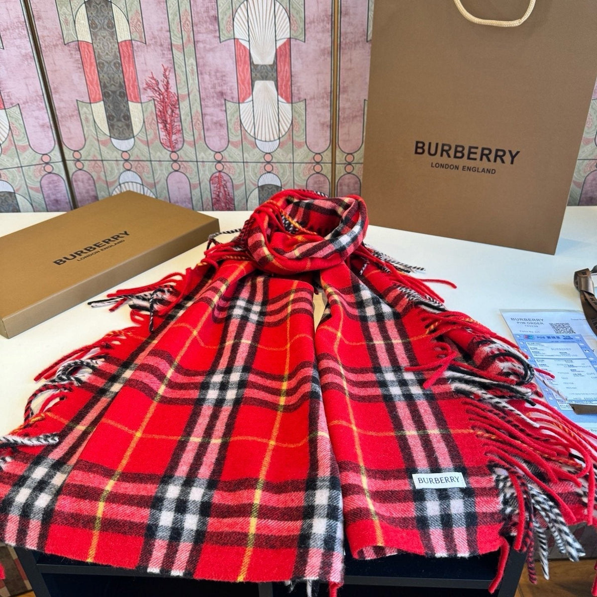 Burberry Long Plaid Fringed Scarf - 155 x 30 cm product image 11, provided for visual reference and product detail review
