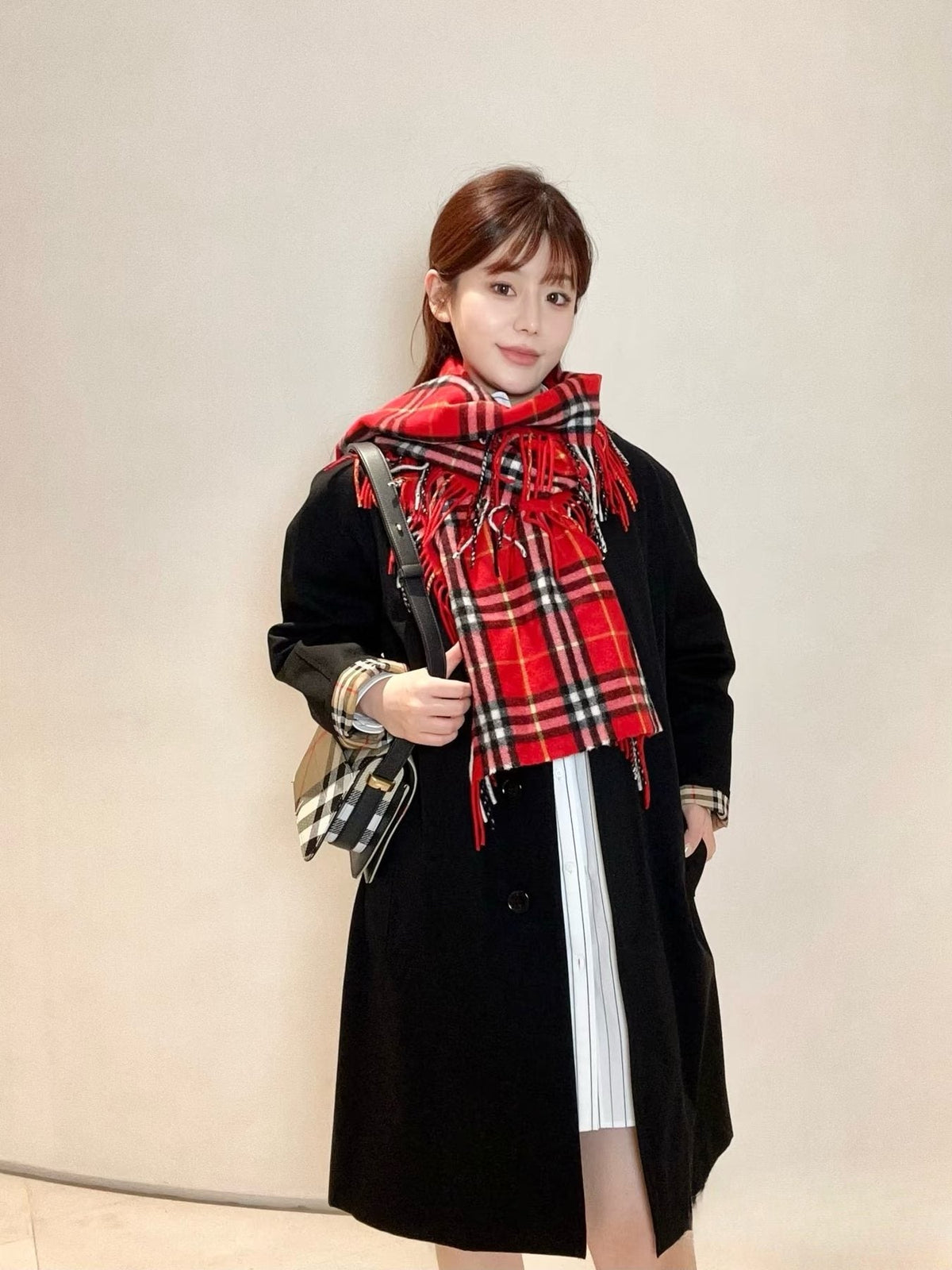 Burberry Long Plaid Fringed Scarf - 155 x 30 cm product image 2, provided for visual reference and product detail review