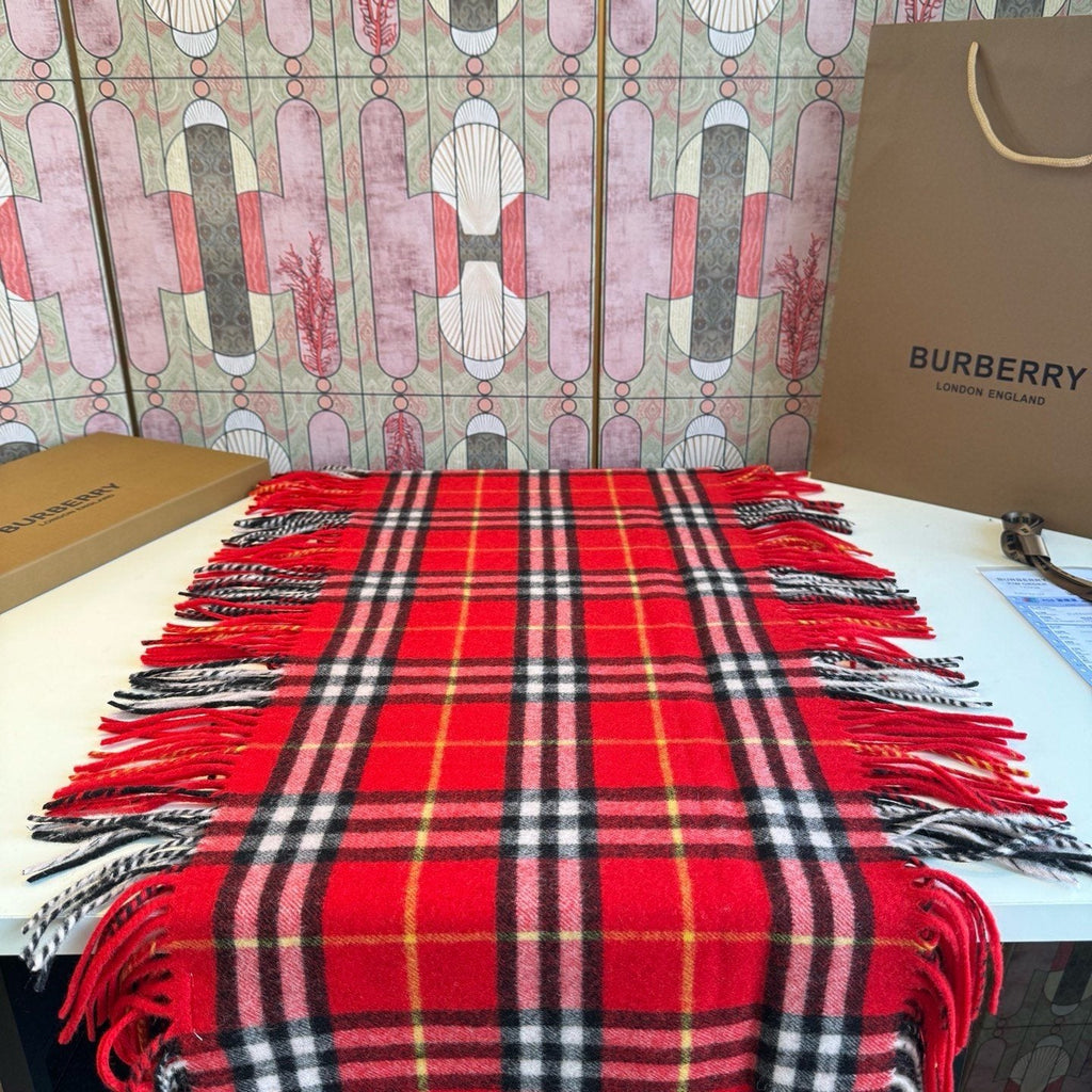 Burberry Long Plaid Fringed Scarf - 155 x 30 cm product image 9, provided for visual reference and product detail review