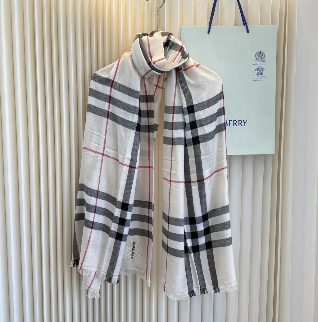Burberry Plaid Fringe Cashmere Scarf product image 1, provided for visual reference and product detail review