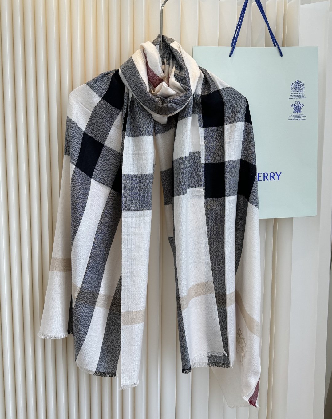 Burberry Plaid Fringe Cashmere Scarf product image 3, provided for visual reference and product detail review