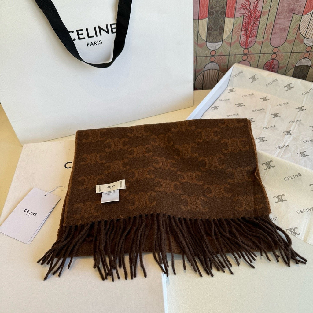 Celine Brown Patterned Fringed Scarf product image 13, provided for visual reference and product detail review
