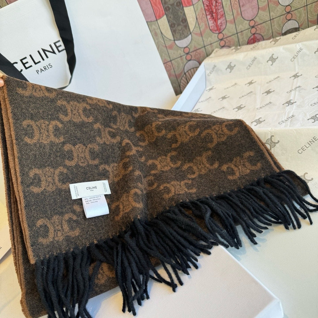 Celine Brown Patterned Fringed Scarf product image 14, provided for visual reference and product detail review