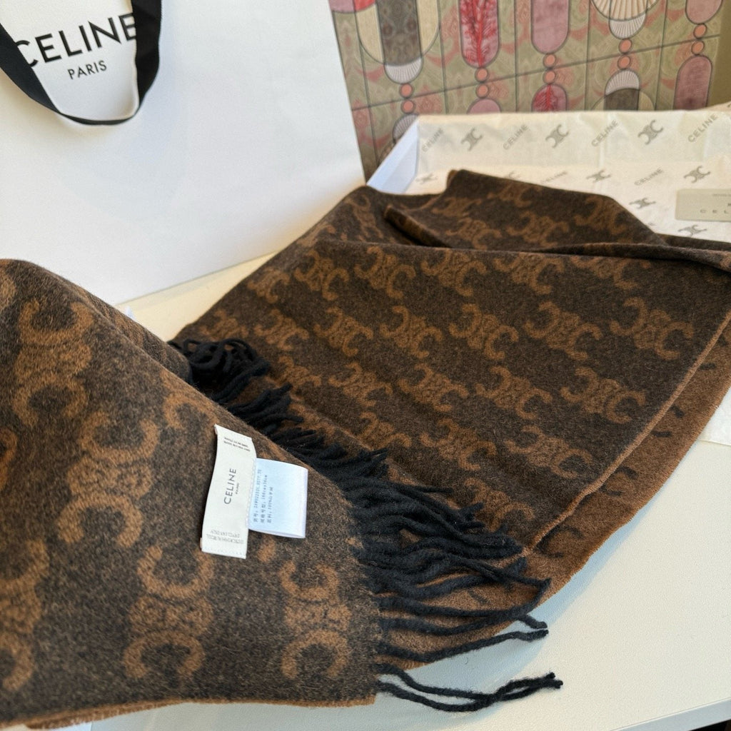 Celine Brown Patterned Fringed Scarf product image 15, provided for visual reference and product detail review