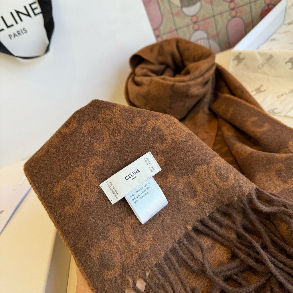 Celine Brown Patterned Fringed Scarf product image 17, provided for visual reference and product detail review