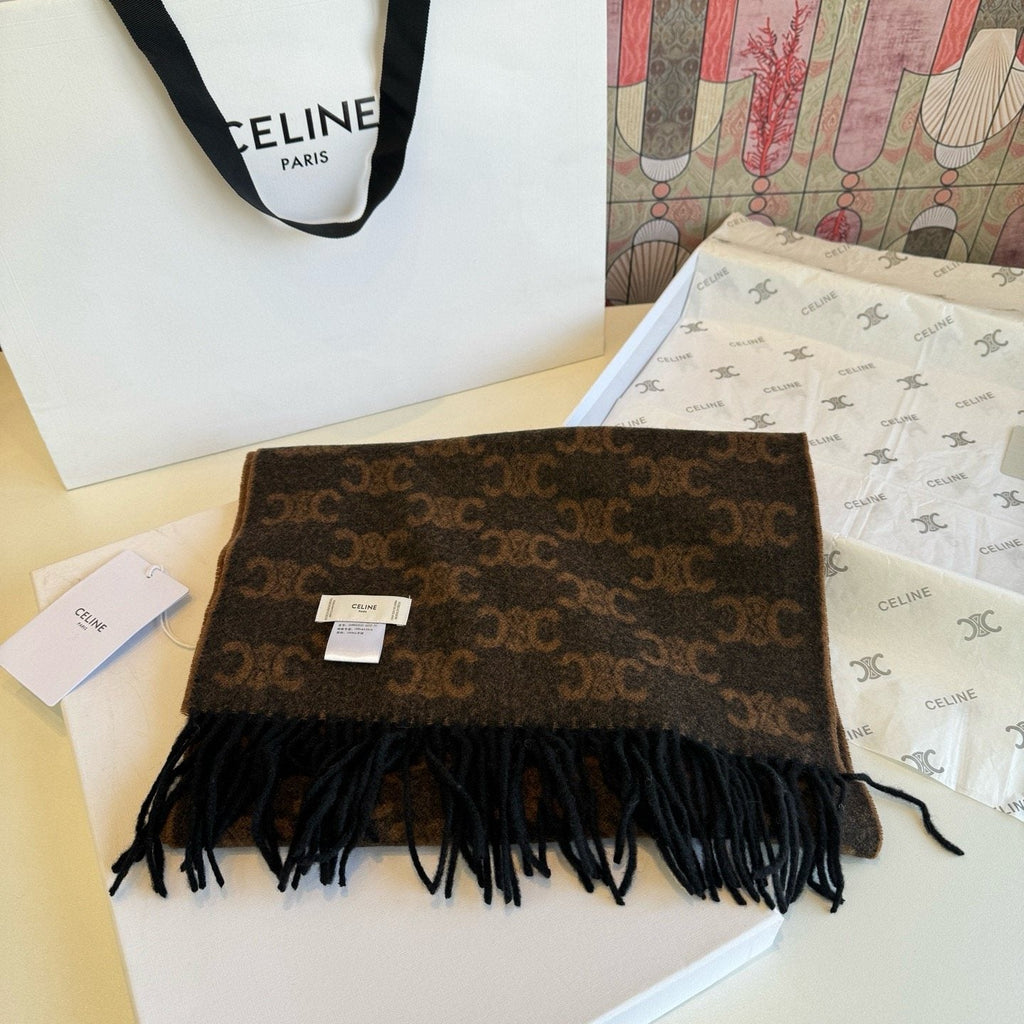 Celine Brown Patterned Fringed Scarf product image 10, provided for visual reference and product detail review