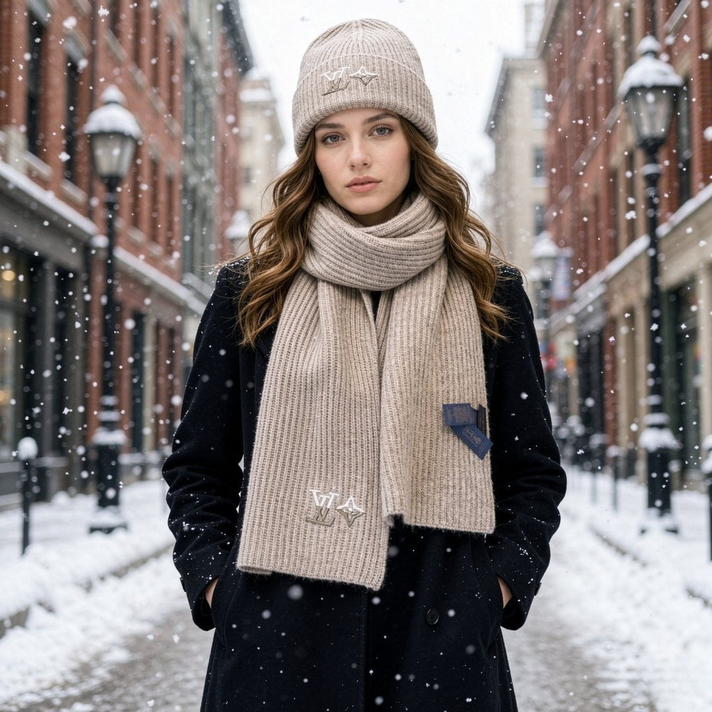 Louis Vuitton Embroidered Monogram Scarf and Beanie Set product image 2, provided for visual reference and product detail
