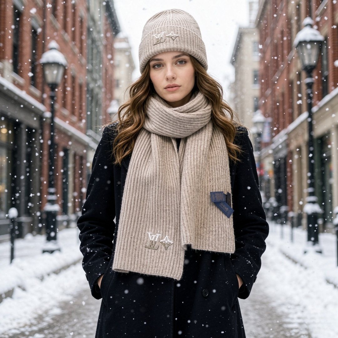 Louis Vuitton Embroidered Monogram Scarf and Beanie Set product image 2, provided for visual reference and product detail