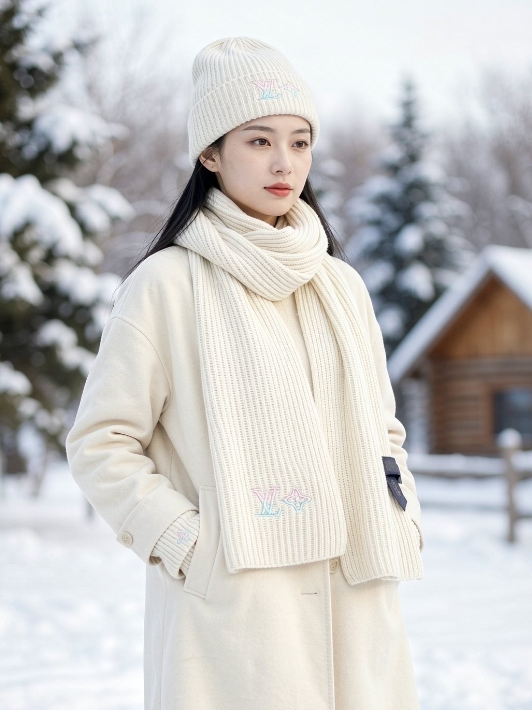Louis Vuitton Embroidered Monogram Scarf and Beanie Set product image 4, provided for visual reference and product detail