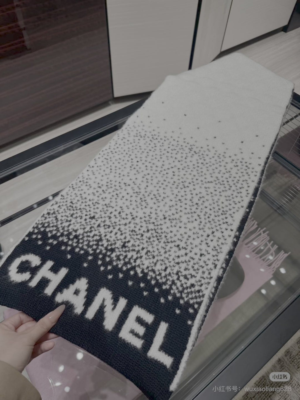 Chanel Ivory and Black Knit Scarf product image 3, provided for visual reference and product detail review
