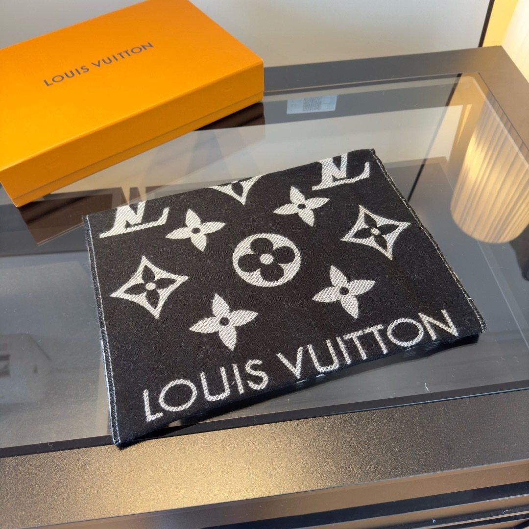 Louis Vuitton Oversized Monogram Wool Scarf - 180 x 30 cm product image 6, provided for visual reference and product detail